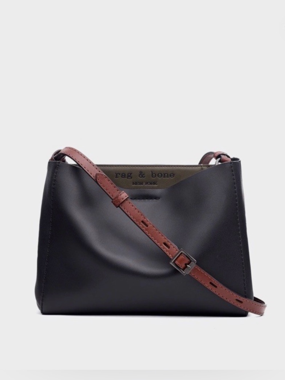 rag & bone Passenger Bag Black and Olive Leather Shoulder Bag with Brown Strap